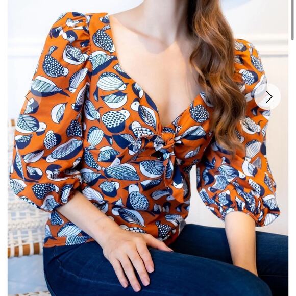 Eva Franco Tops - NWT Anthropologie Eva Franco Tropical Birds Sweetheart Puff Sleeve Blouse Sz 6
